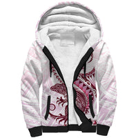 Pink Maori Tuatara Sherpa Hoodie Luxury Pastel Pattern