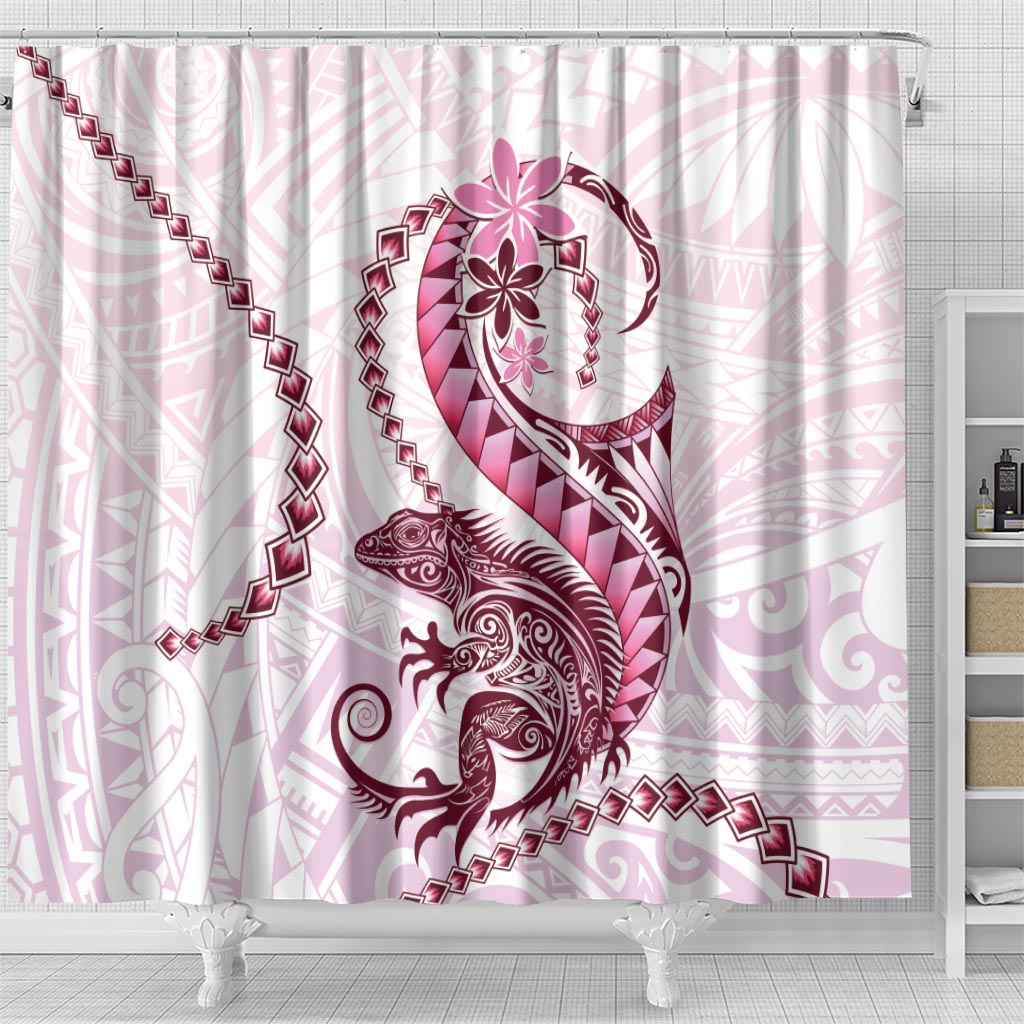 Pink Maori Tuatara Shower Curtain Luxury Pastel Pattern