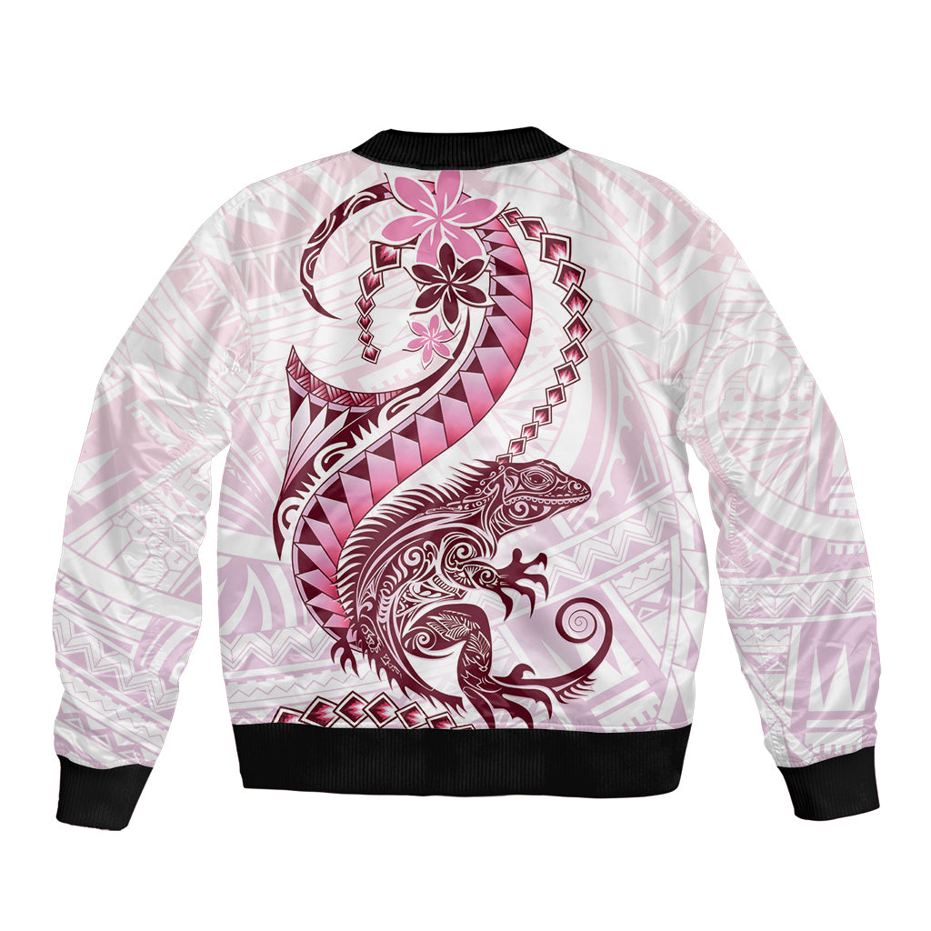 Pink Maori Tuatara Sleeve Zip Bomber Jacket Luxury Pastel Pattern