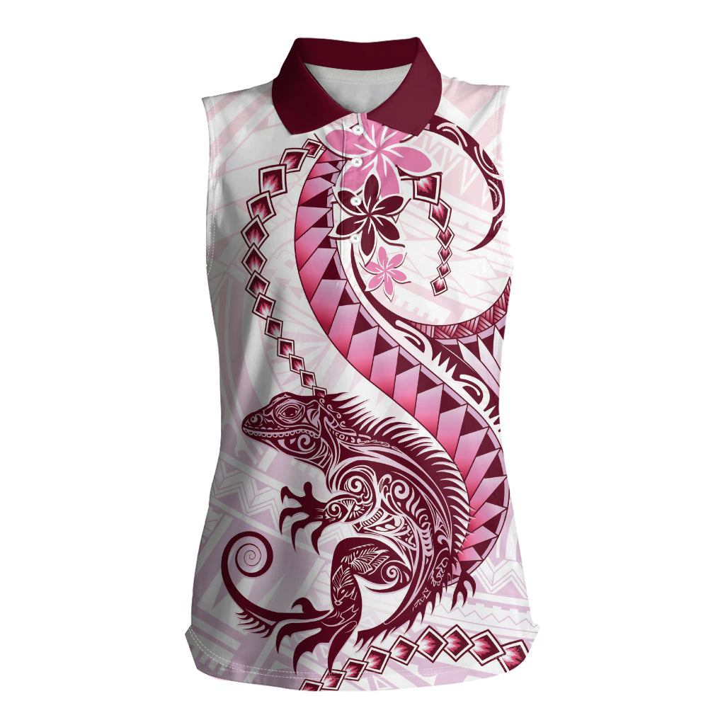 Pink Maori Tuatara Women Sleeveless Polo Shirt Luxury Pastel Pattern