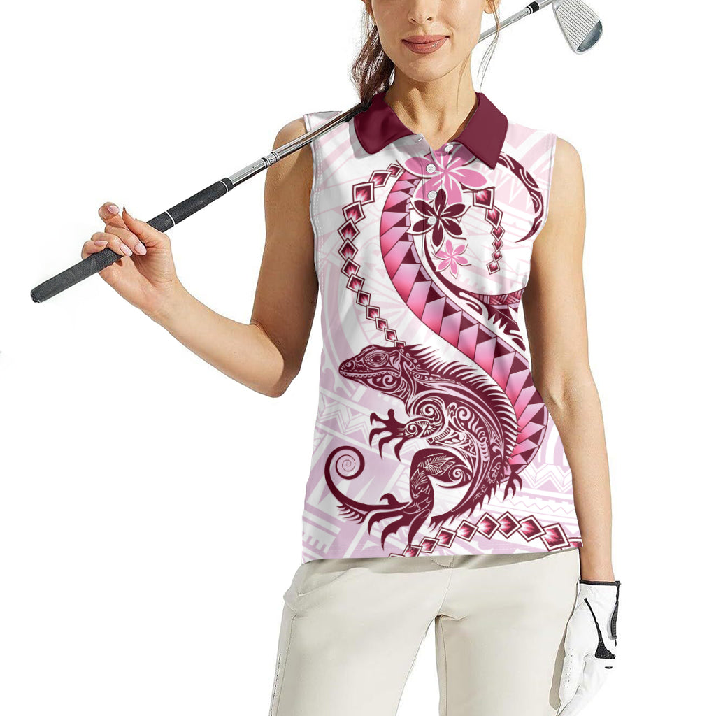 Pink Maori Tuatara Women Sleeveless Polo Shirt Luxury Pastel Pattern