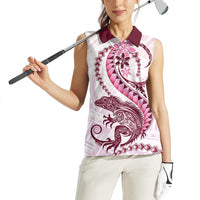 Pink Maori Tuatara Women Sleeveless Polo Shirt Luxury Pastel Pattern