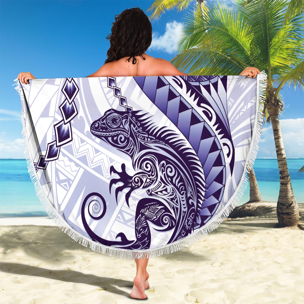 Purple Maori Tuatara Beach Blanket Luxury Pastel Pattern