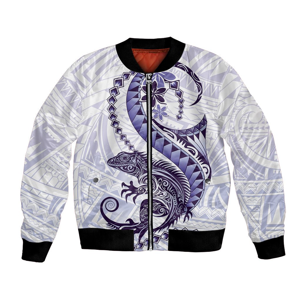 Purple Maori Tuatara Bomber Jacket Luxury Pastel Pattern