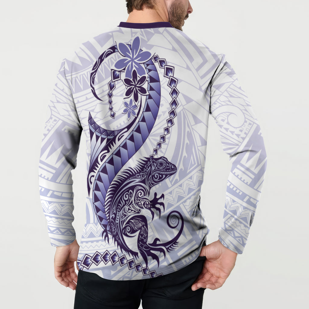 Purple Maori Tuatara Button Sweatshirt Luxury Pastel Pattern