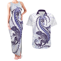 Purple Maori Tuatara Couples Matching Tank Maxi Dress and Hawaiian Shirt Luxury Pastel Pattern LT01 Purple - Polynesian Pride
