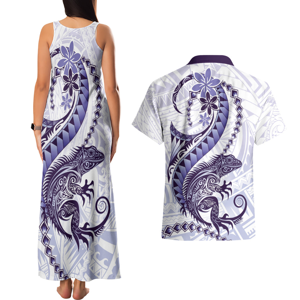 Purple Maori Tuatara Couples Matching Tank Maxi Dress and Hawaiian Shirt Luxury Pastel Pattern LT01 - Polynesian Pride