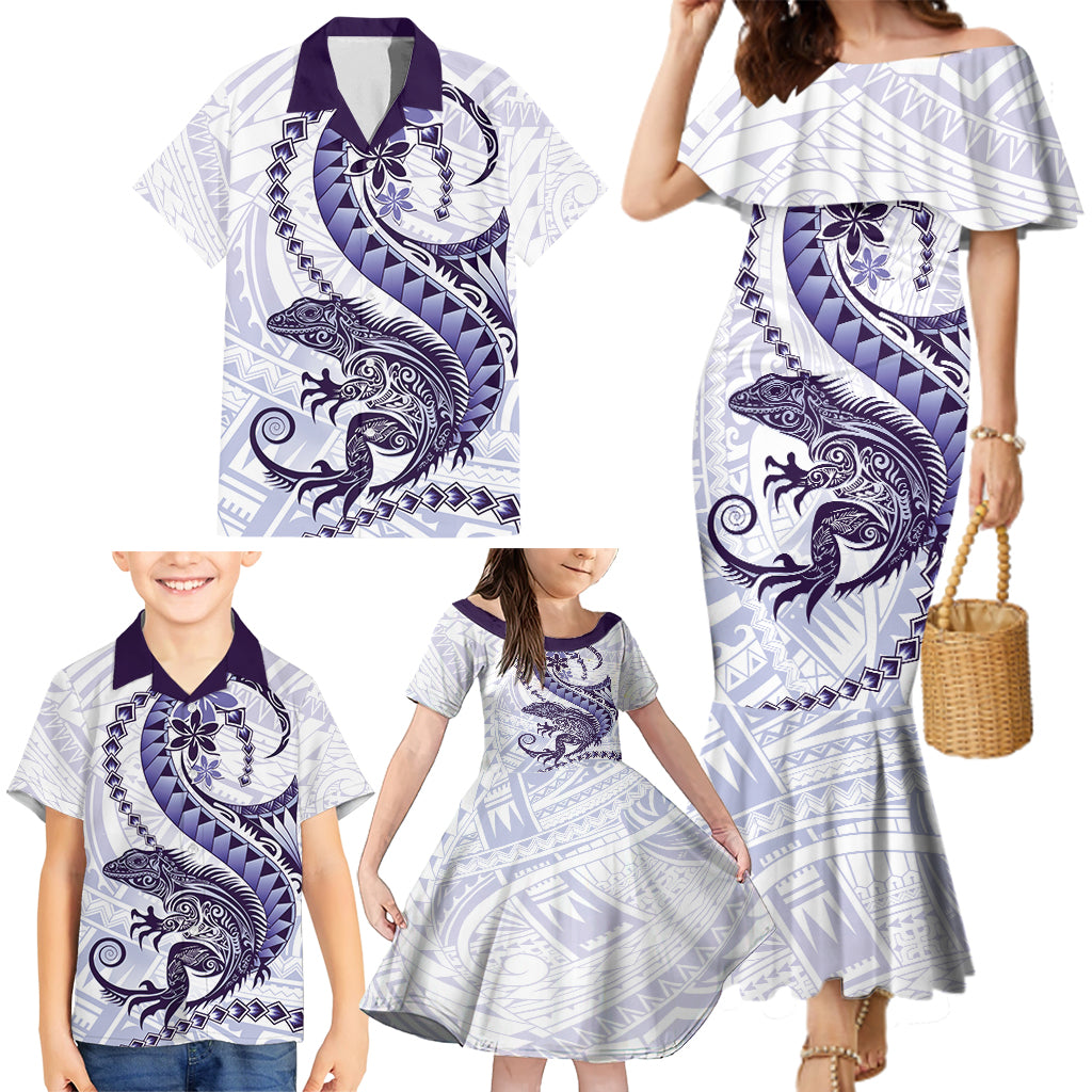 Purple Maori Tuatara Family Matching Mermaid Dress and Hawaiian Shirt Luxury Pastel Pattern