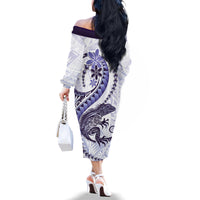 Purple Maori Tuatara Family Matching Off The Shoulder Long Sleeve Dress and Hawaiian Shirt Luxury Pastel Pattern