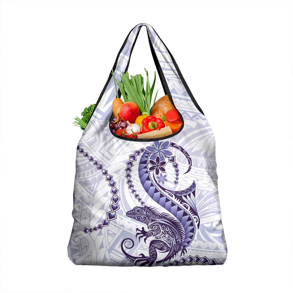 Purple Maori Tuatara Grocery Bag Luxury Pastel Pattern