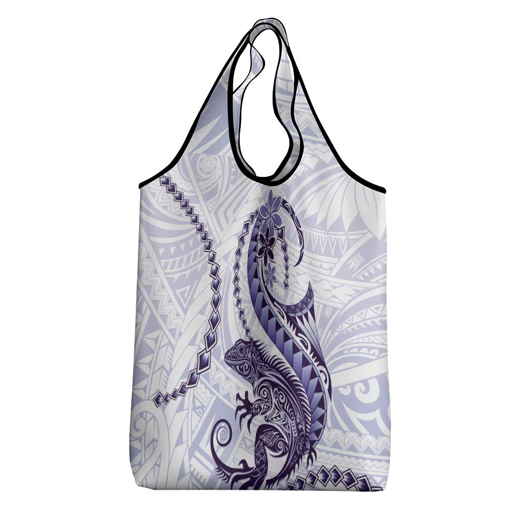 Purple Maori Tuatara Grocery Bag Luxury Pastel Pattern