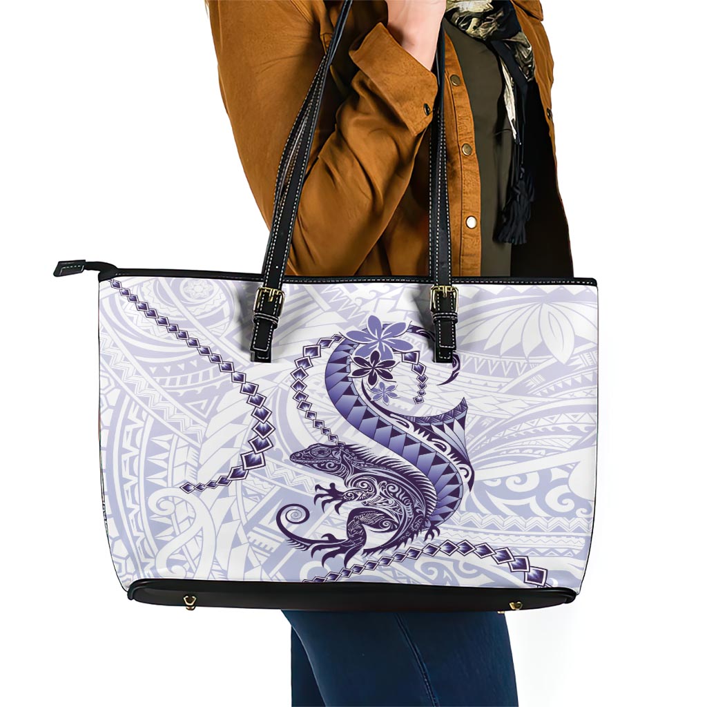 Purple Maori Tuatara Leather Tote Bag Luxury Pastel Pattern