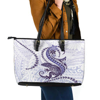 Purple Maori Tuatara Leather Tote Bag Luxury Pastel Pattern