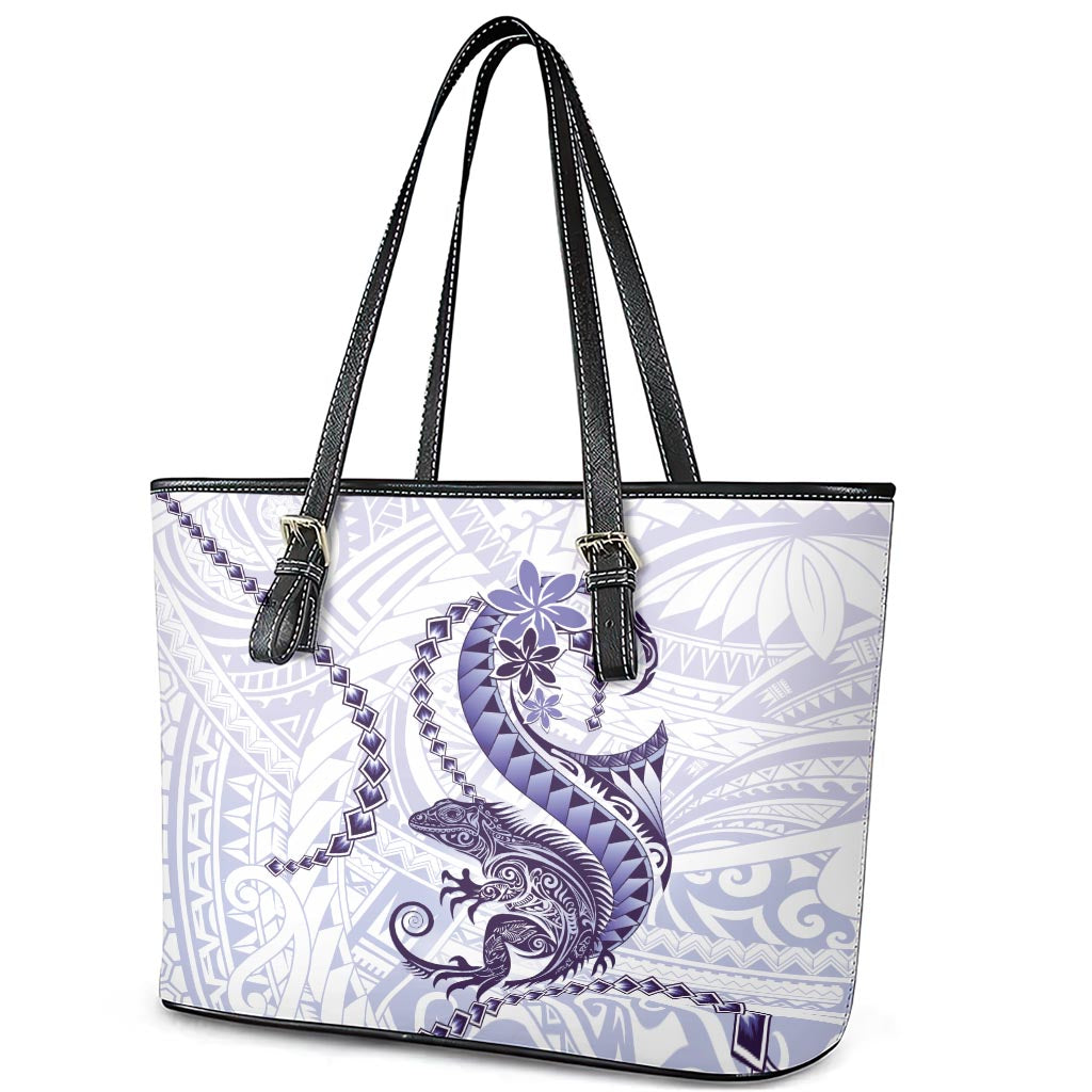 Purple Maori Tuatara Leather Tote Bag Luxury Pastel Pattern