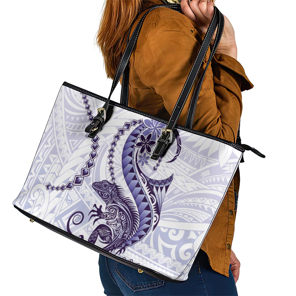 Purple Maori Tuatara Leather Tote Bag Luxury Pastel Pattern