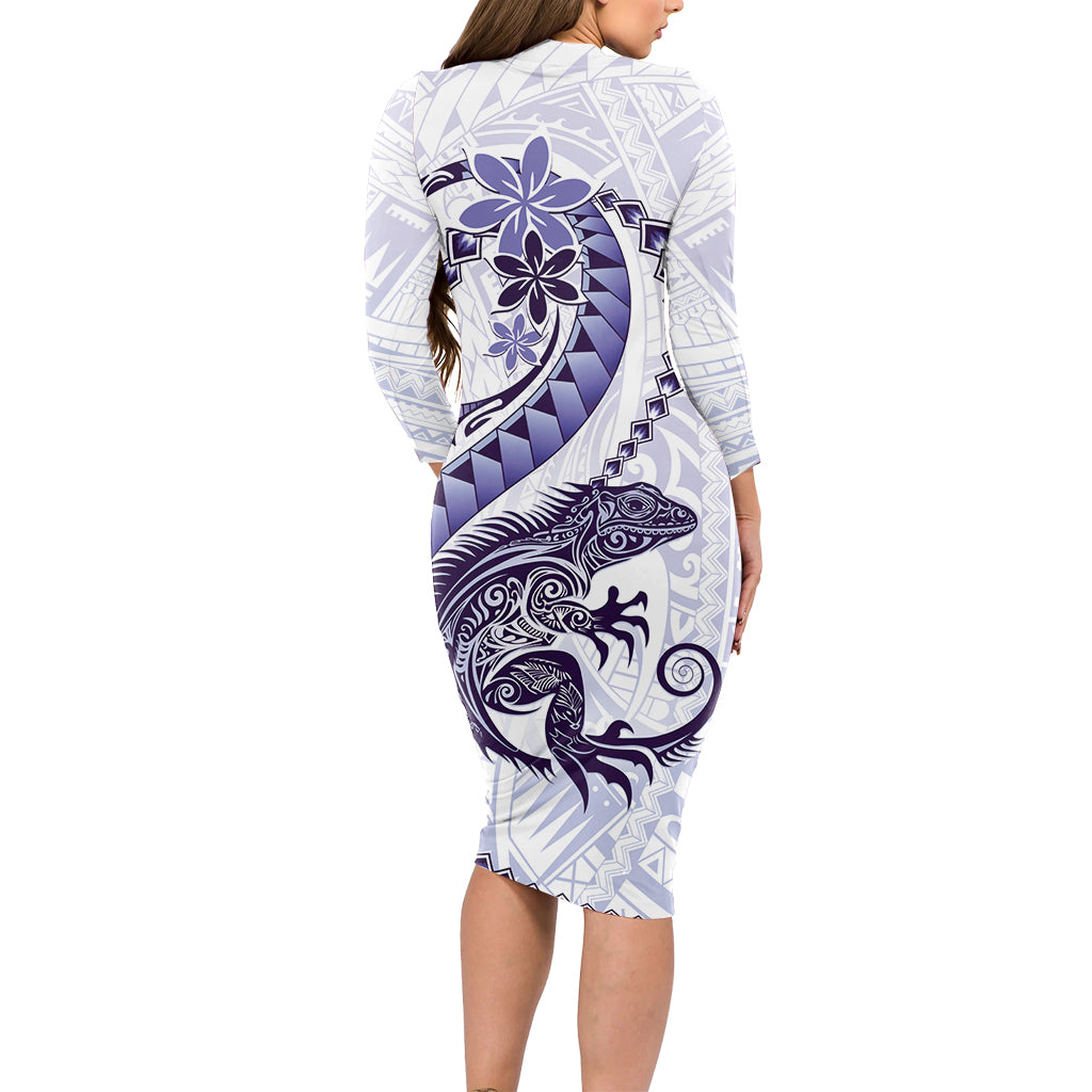 Purple Maori Tuatara Long Sleeve Bodycon Dress Luxury Pastel Pattern