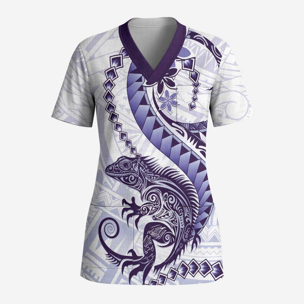 Purple Maori Tuatara Scrub Top Luxury Pastel Pattern - Polynesian Pride