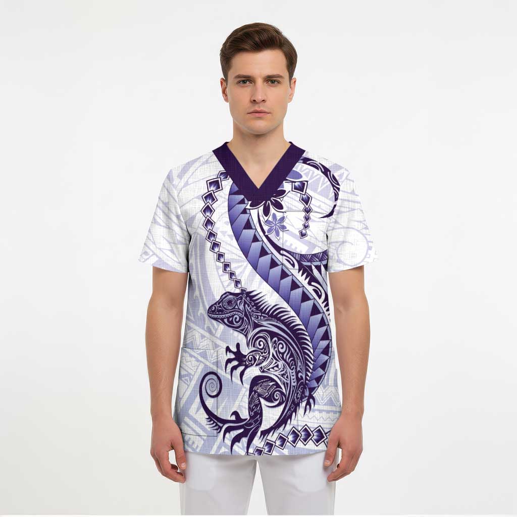 Purple Maori Tuatara Scrub Top Luxury Pastel Pattern - Polynesian Pride