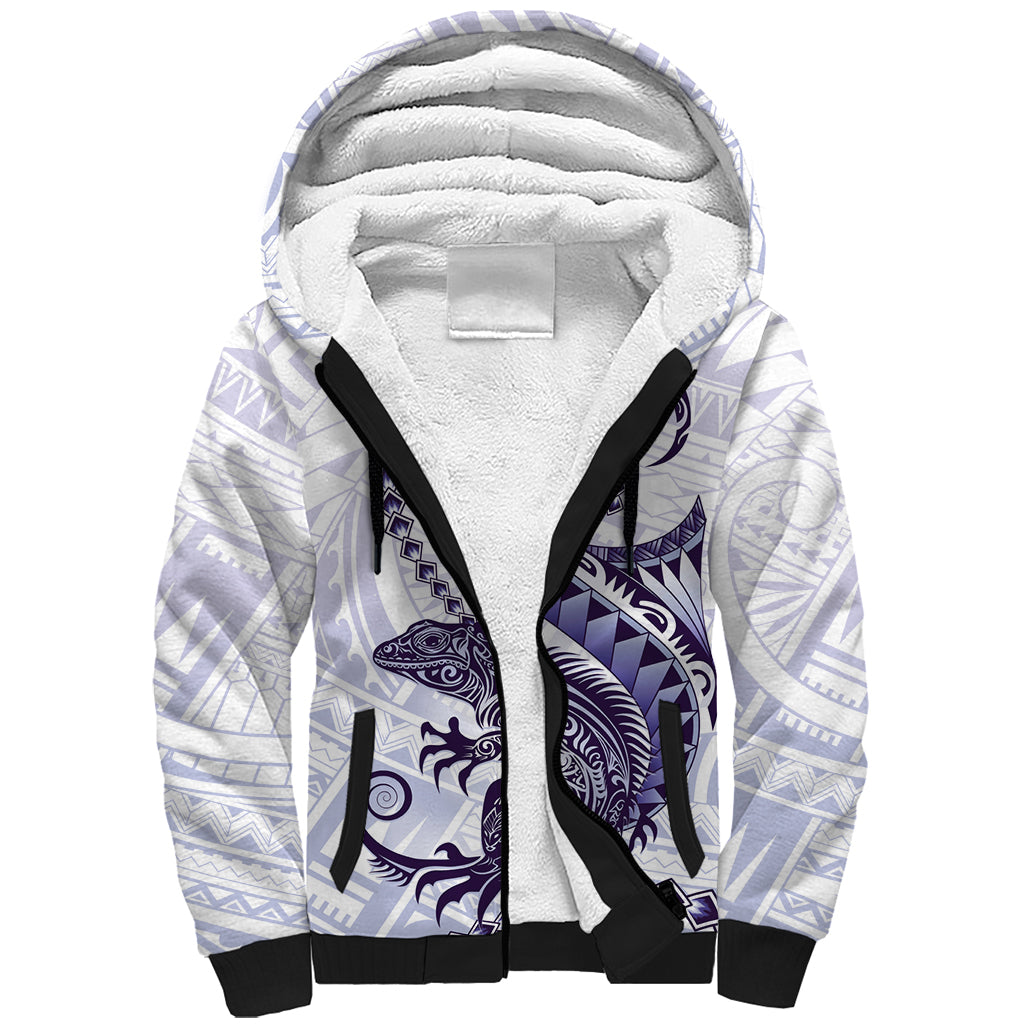 Purple Maori Tuatara Sherpa Hoodie Luxury Pastel Pattern