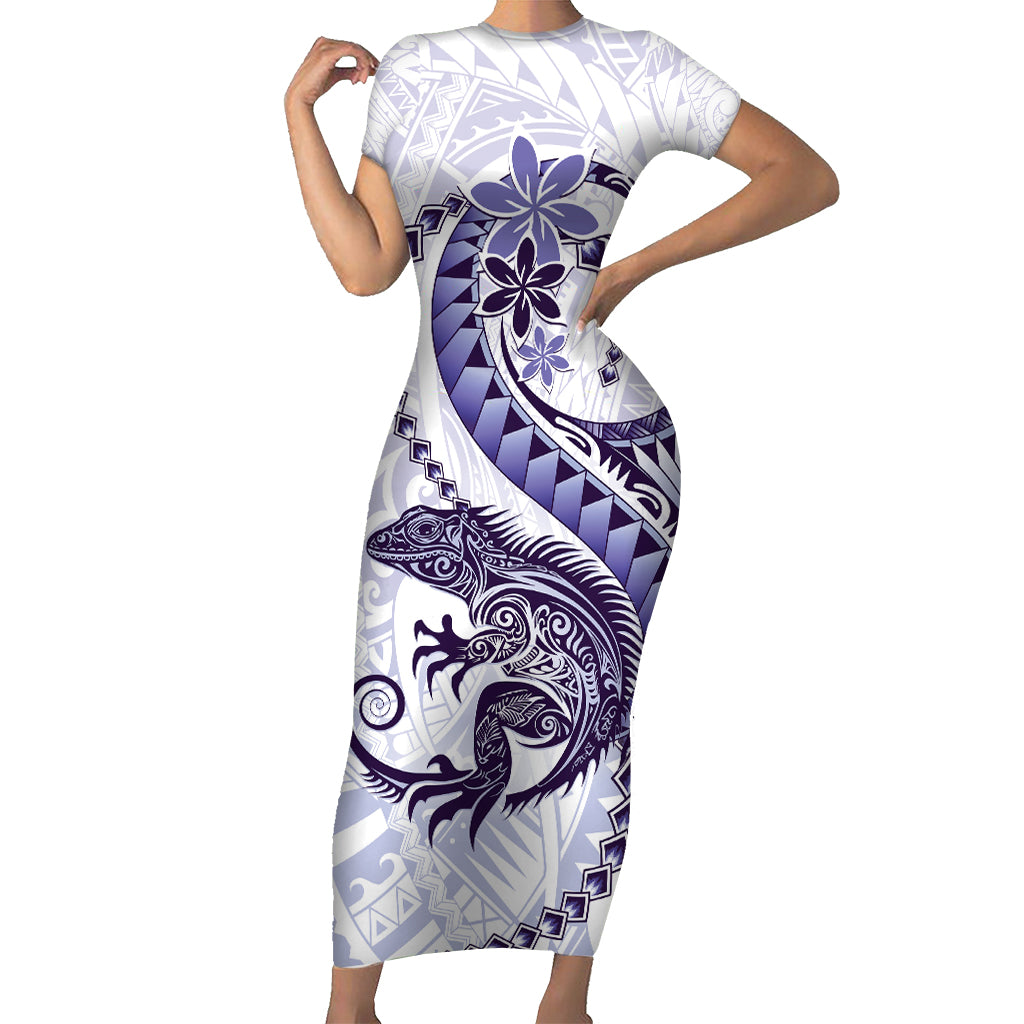 Purple Maori Tuatara Short Sleeve Bodycon Dress Luxury Pastel Pattern