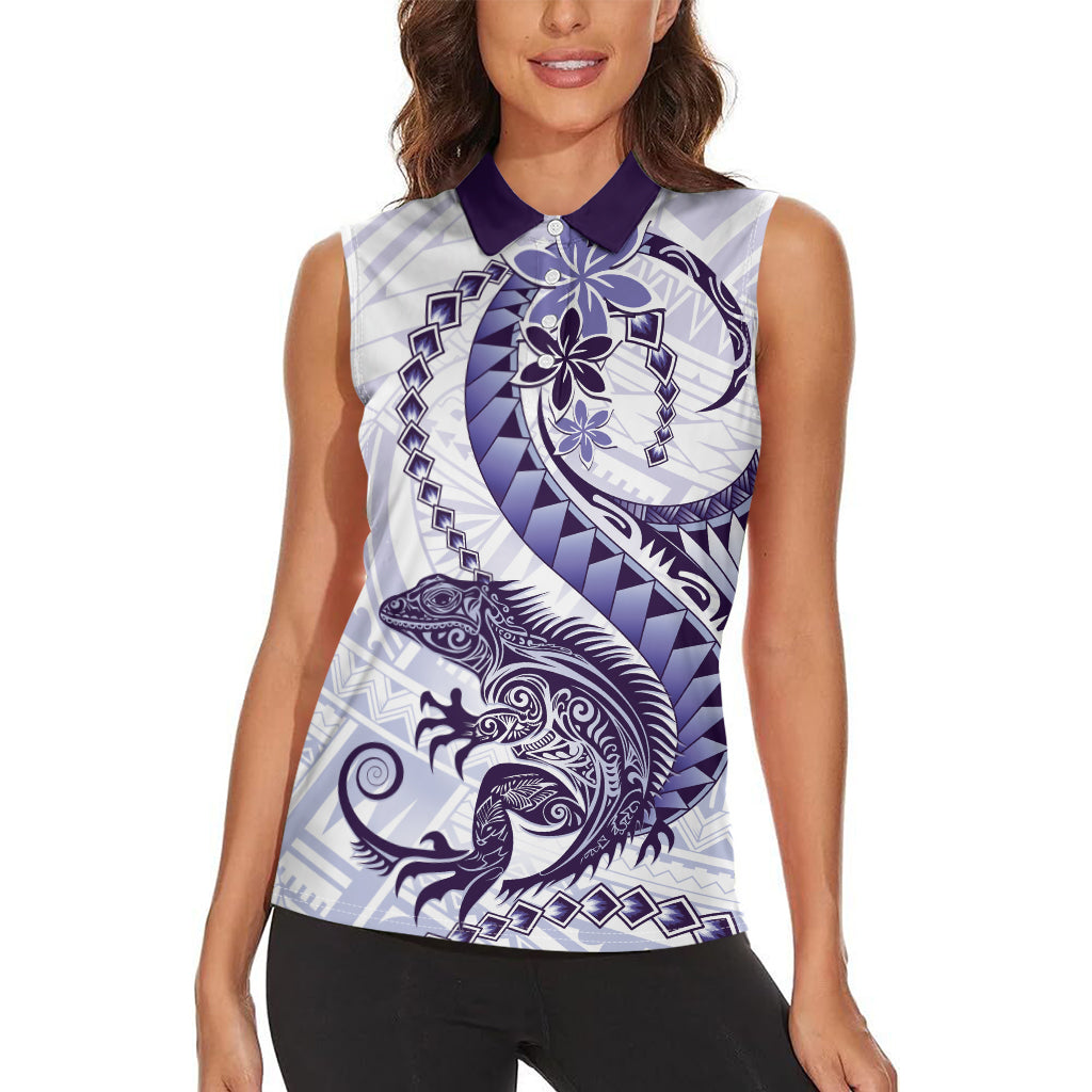 Purple Maori Tuatara Women Sleeveless Polo Shirt Luxury Pastel Pattern