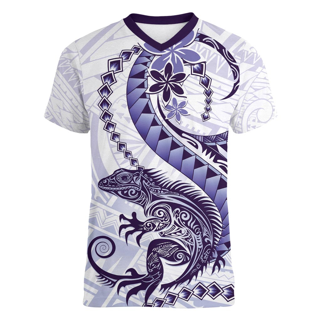 Purple Maori Tuatara Women V-Neck T-Shirt Luxury Pastel Pattern LT01 Female Purple - Polynesian Pride