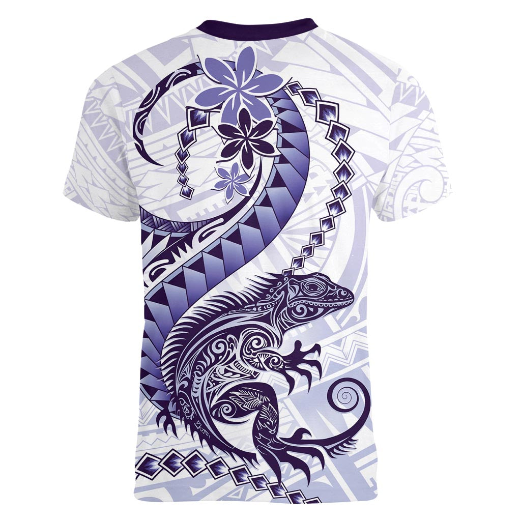 Purple Maori Tuatara Women V-Neck T-Shirt Luxury Pastel Pattern LT01 - Polynesian Pride