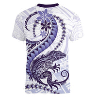 Purple Maori Tuatara Women V-Neck T-Shirt Luxury Pastel Pattern LT01 - Polynesian Pride
