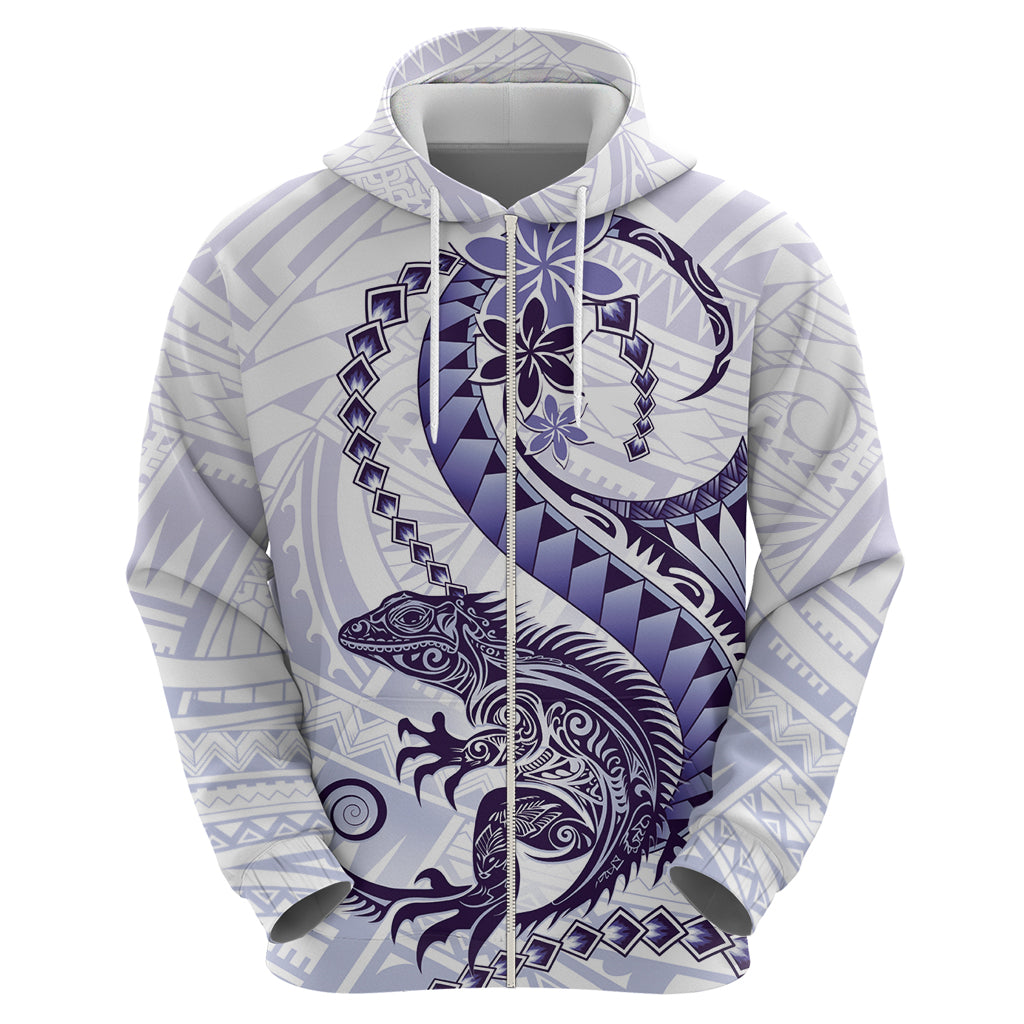 Purple Maori Tuatara Zip Hoodie Luxury Pastel Pattern