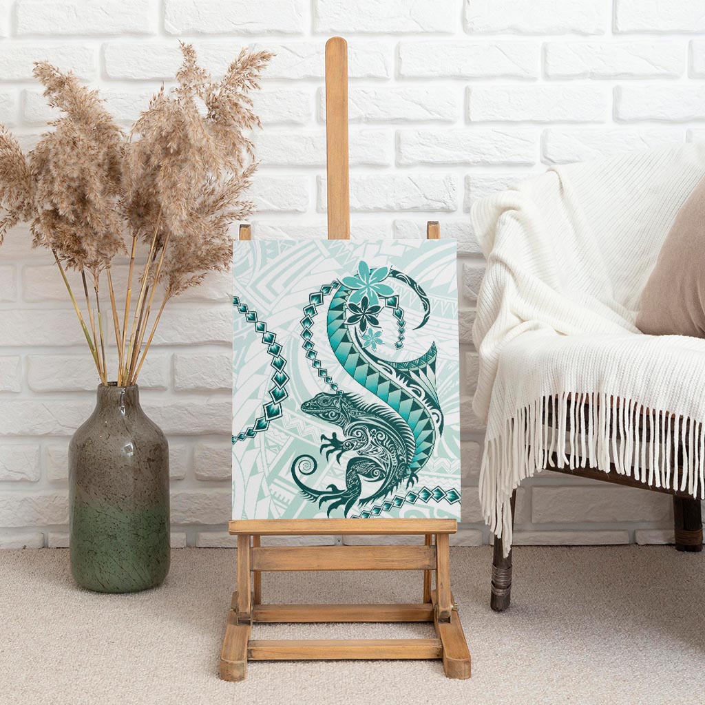 Teal Maori Tuatara Canvas Wall Art Luxury Pastel Pattern