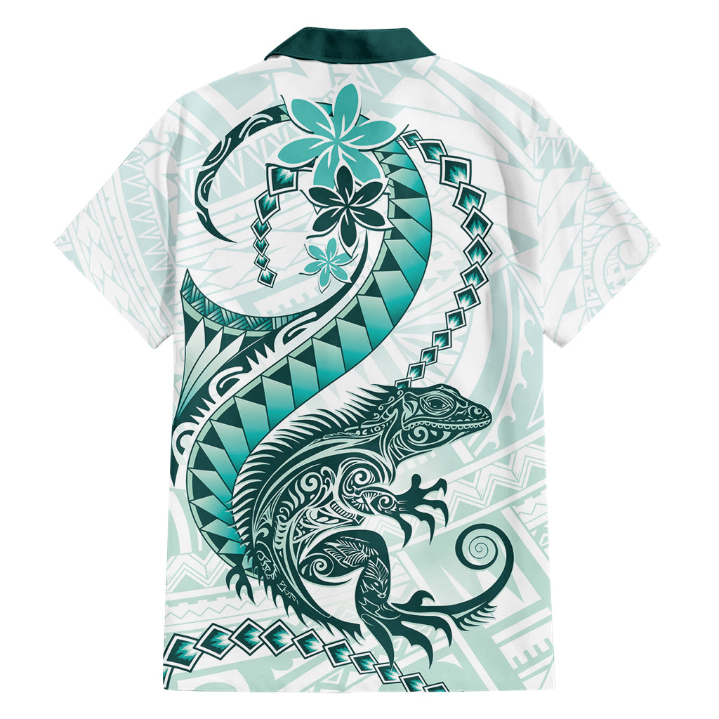 Teal Maori Tuatara Family Matching Short Sleeve Bodycon Dress and Hawaiian Shirt Luxury Pastel Pattern