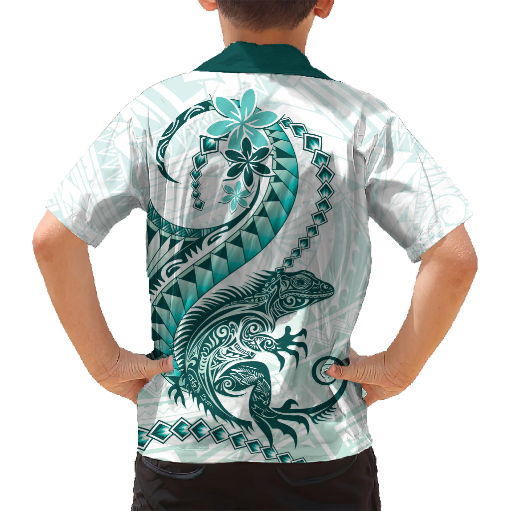 Teal Maori Tuatara Family Matching Tank Maxi Dress and Hawaiian Shirt Luxury Pastel Pattern