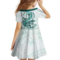 Teal Maori Tuatara Family Matching Tank Maxi Dress and Hawaiian Shirt Luxury Pastel Pattern