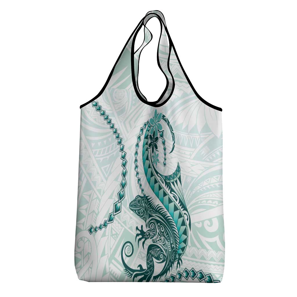 Teal Maori Tuatara Grocery Bag Luxury Pastel Pattern