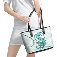 Teal Maori Tuatara Leather Tote Bag Luxury Pastel Pattern
