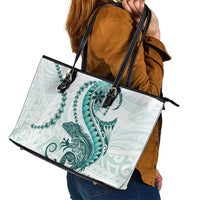 Teal Maori Tuatara Leather Tote Bag Luxury Pastel Pattern