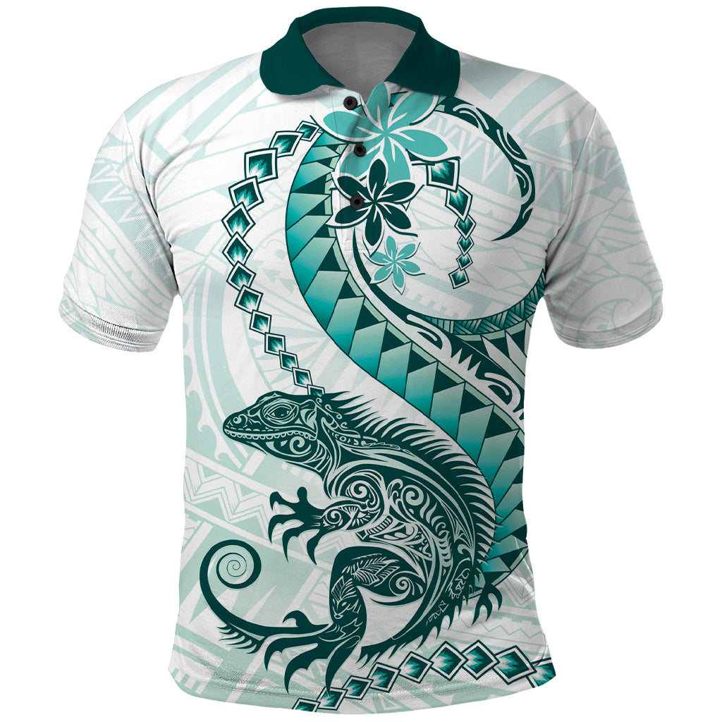Teal Maori Tuatara Polo Shirt Luxury Pastel Pattern