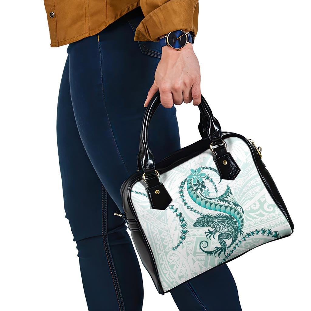 Teal Maori Tuatara Shoulder Handbag Luxury Pastel Pattern