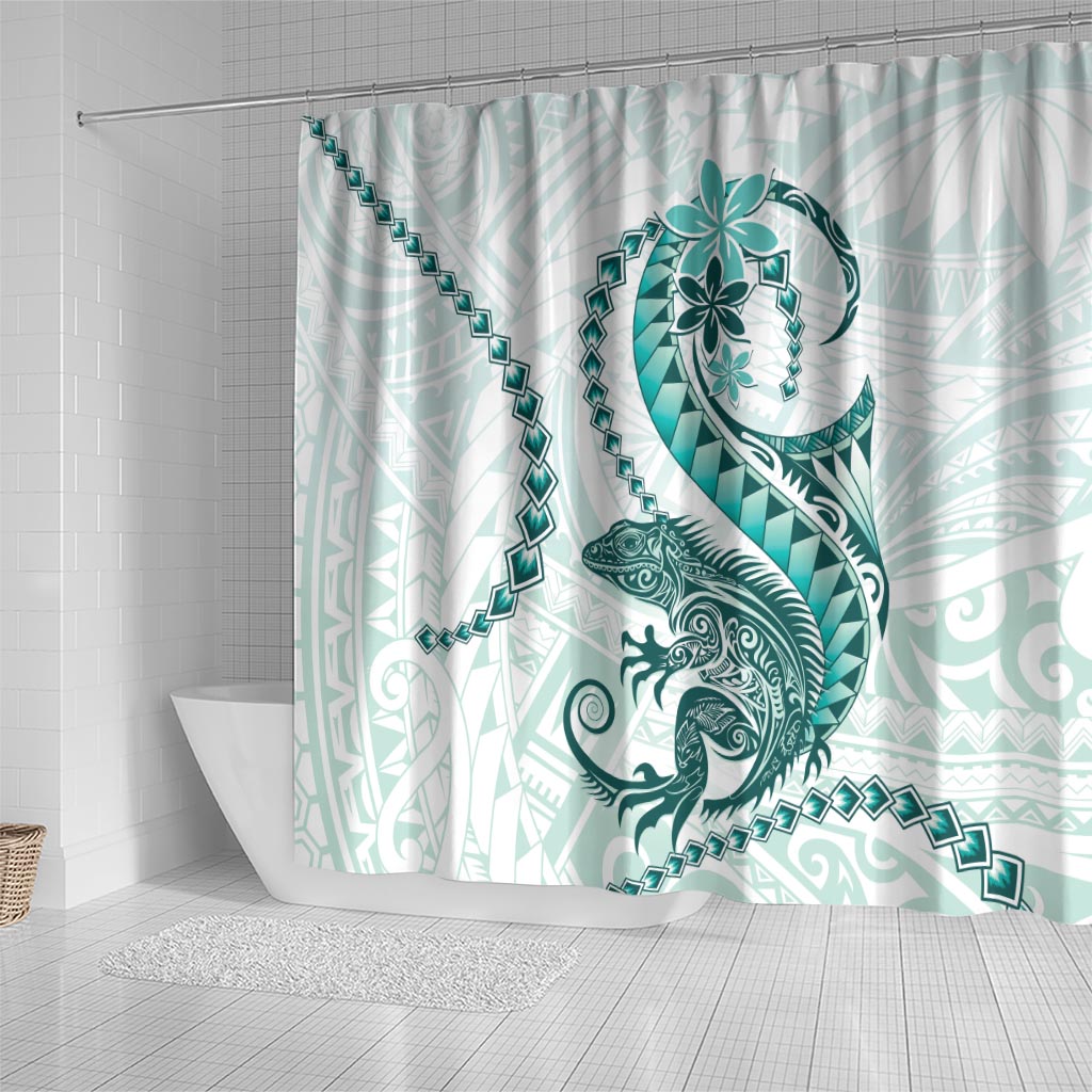 Teal Maori Tuatara Shower Curtain Luxury Pastel Pattern