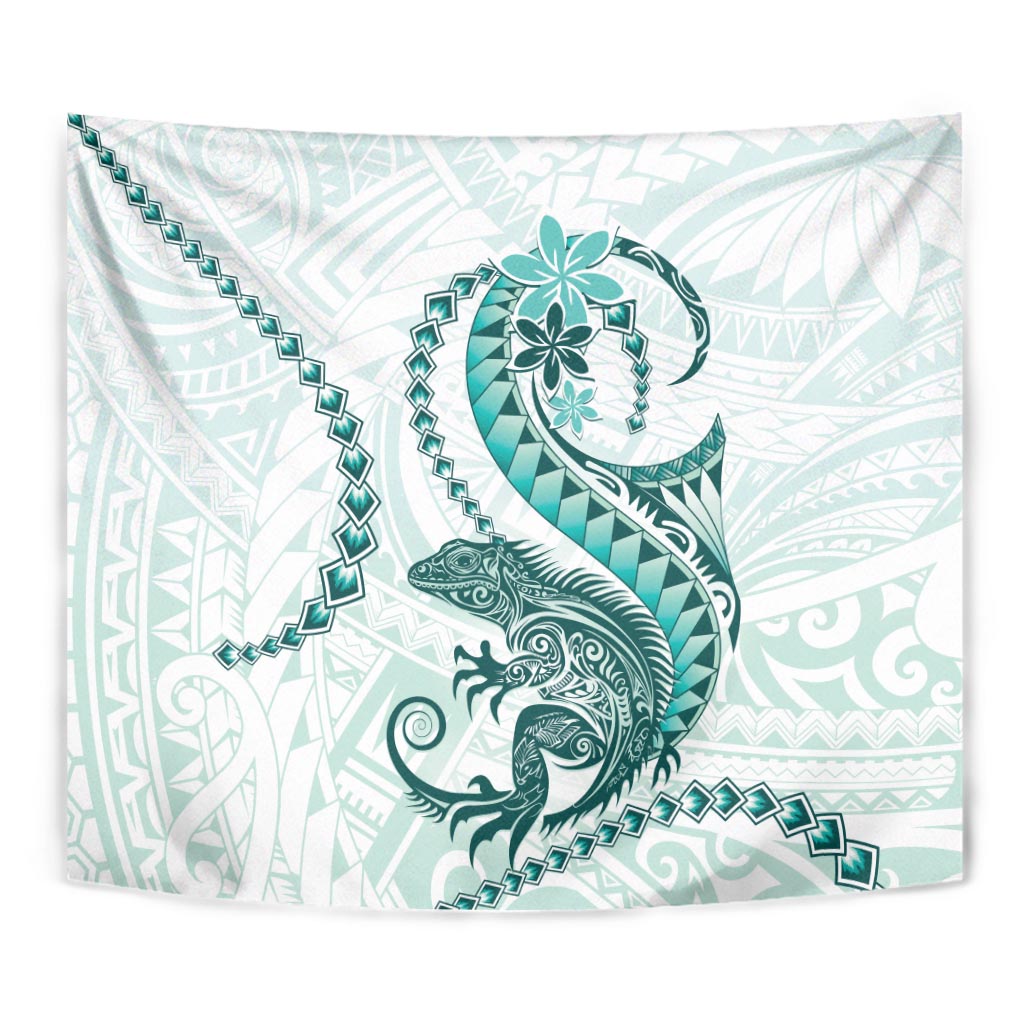 Teal Maori Tuatara Tapestry Luxury Pastel Pattern LT01 - Polynesian Pride