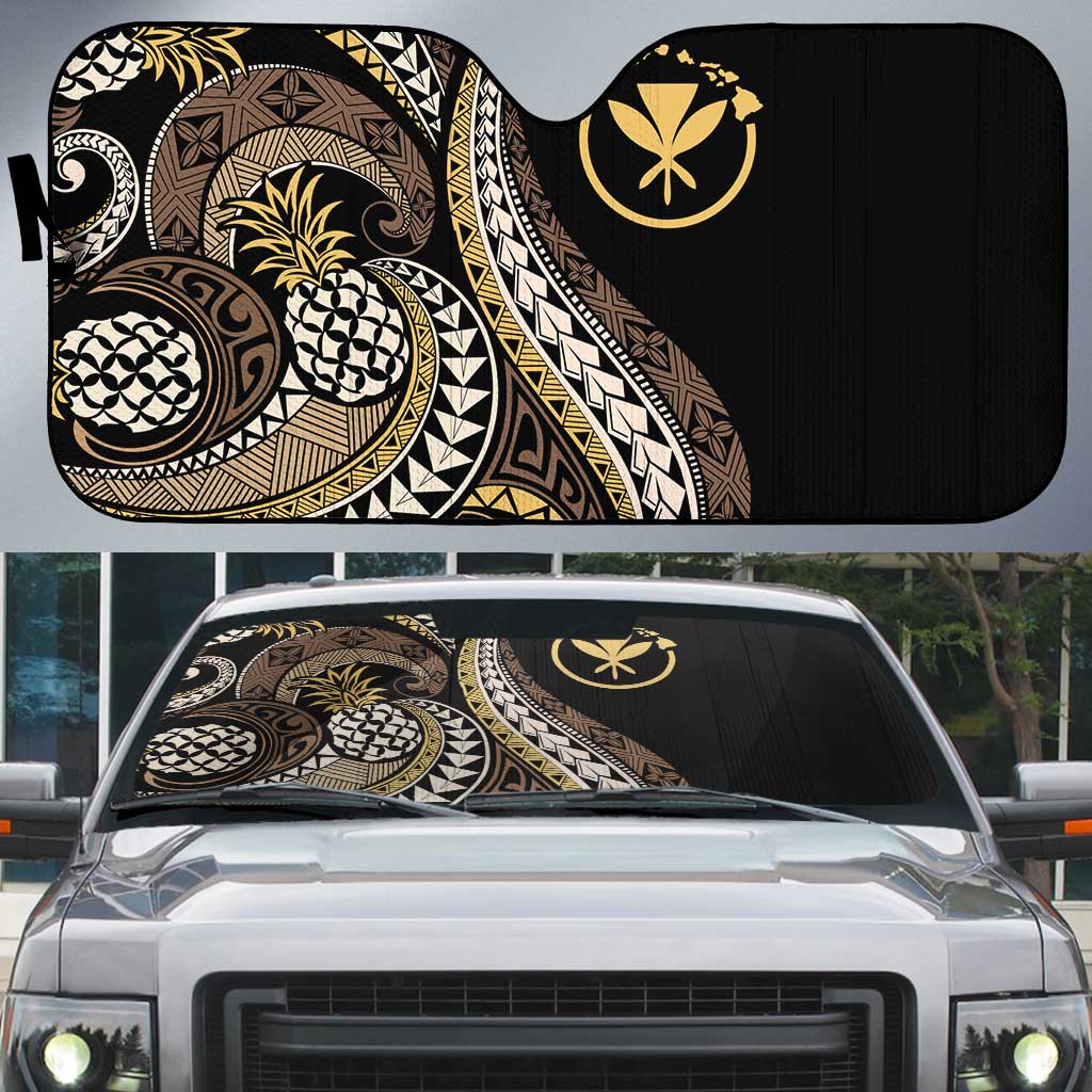 Hawaii Pineapple Brown Tribal Pattern Auto Sun Shade - Polynesian Pride