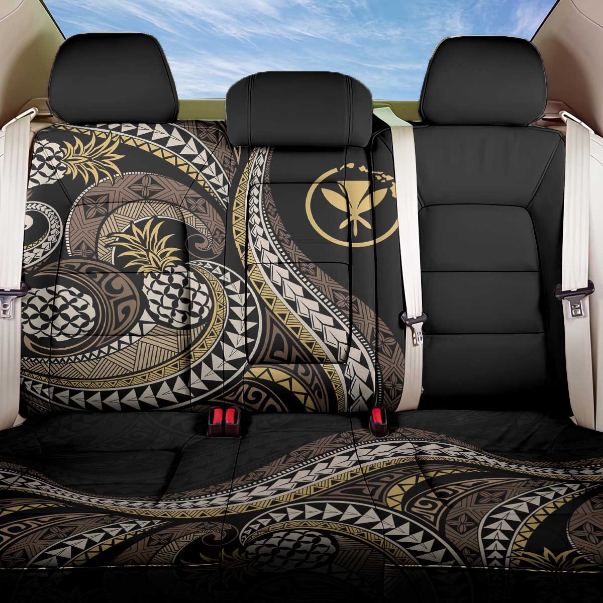 Hawaii Pineapple Brown Tribal Pattern Back Car Seat Cover - Polynesian Pride