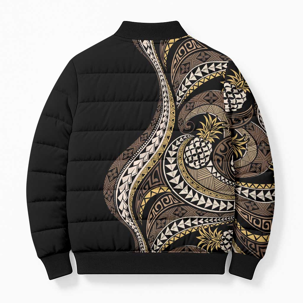 Hawaii Pineapple Brown Tribal Pattern Bomber Puffer Jacket - Polynesian Pride