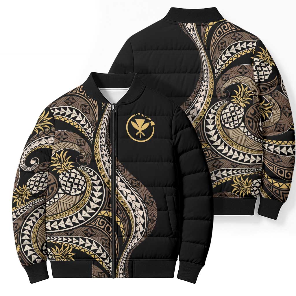 Hawaii Pineapple Brown Tribal Pattern Bomber Puffer Jacket - Polynesian Pride