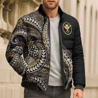 Hawaii Pineapple Brown Tribal Pattern Bomber Puffer Jacket - Polynesian Pride