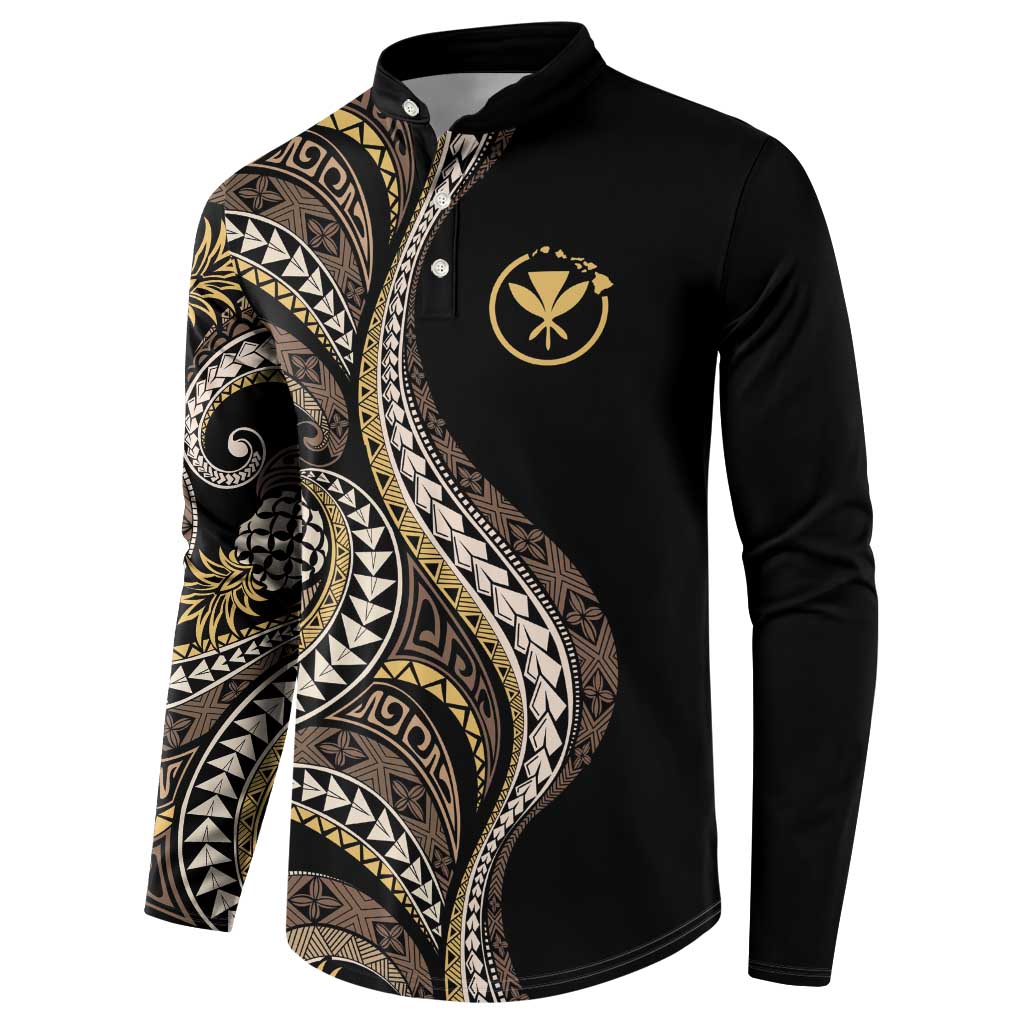 Hawaii Pineapple Brown Tribal Pattern Button Sweatshirt - Polynesian Pride