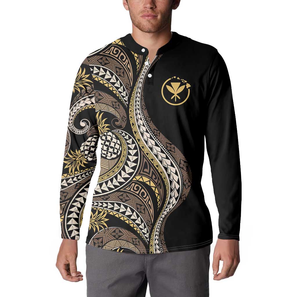 Hawaii Pineapple Brown Tribal Pattern Button Sweatshirt - Polynesian Pride