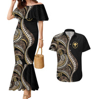 Hawaii Pineapple Brown Tribal Pattern Couples Matching Mermaid Dress and Hawaiian Shirt - Polynesian Pride