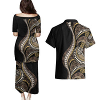 Hawaii Pineapple Brown Tribal Pattern Couples Matching Puletasi and Hawaiian Shirt - Polynesian Pride