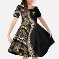 Hawaii Pineapple Brown Tribal Pattern Family Matching Long Sleeve Bodycon Dress and Hawaiian Shirt - Polynesian Pride